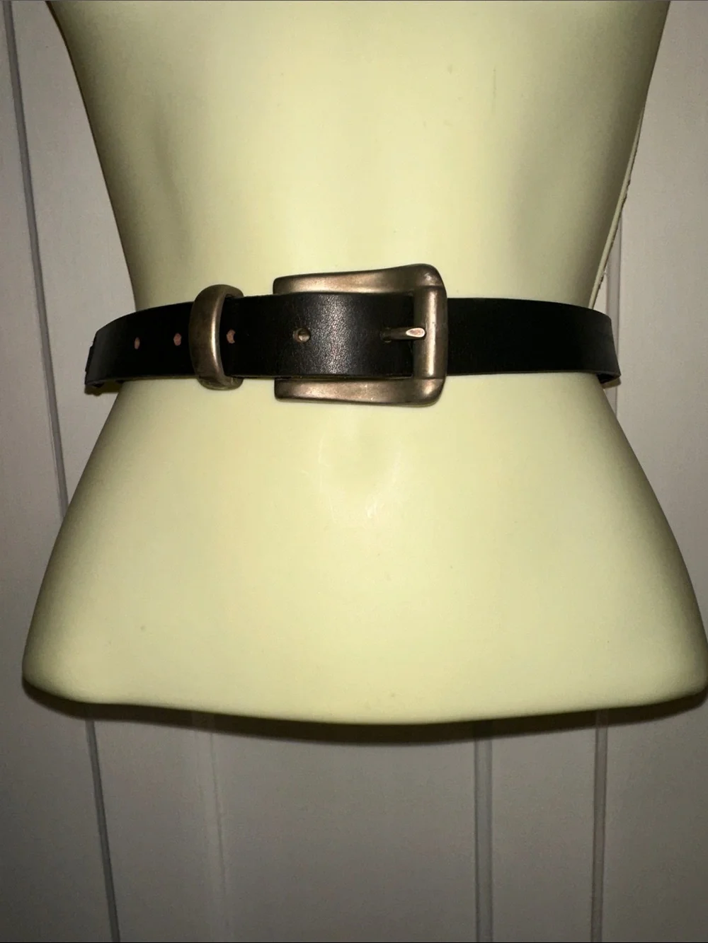 Vintage Aimee Lynn Black Leather Belt with Antiqued Silver Buckle